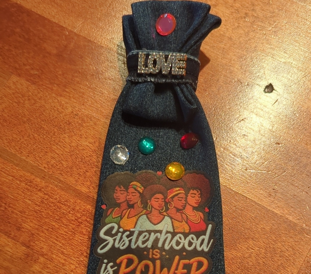 Sisterhood is Love Embellished Denim Tie